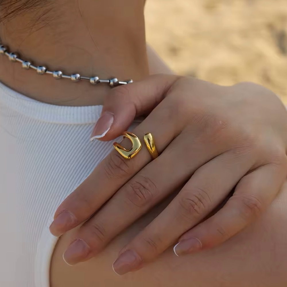 18k Gold Plated Hollow Layered Wide Ring